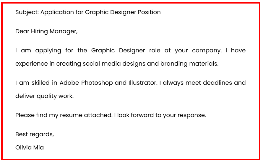 Example of Email Application Letter