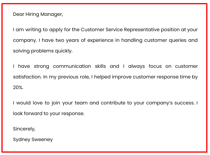 Job Application Letter Example