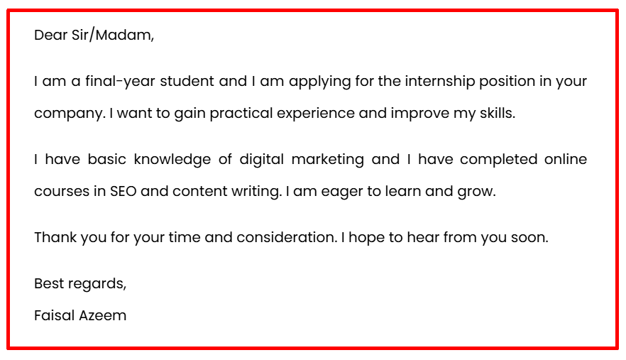 Internship Application Letter Example